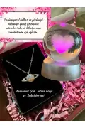 ست هدیه گوی برفی دختر برفی زحل با تغییر رنگ 3D و گردنبند زحل از استیل ضد زنگ