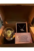 ست هدیه گوی برفی دختر برفی زحل با تغییر رنگ 3D و گردنبند زحل از استیل ضد زنگ