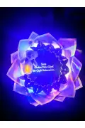 بسته گل پروانه‌ای بنفش با آینه و چراغ LED - هیچ گلی زیباتر از تو پیدا نکردم