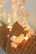 گل مصنوعی گیلاس (ساکورا) و مجموعه چراغ LED سه متری - پیچک گل مصنوعی - 1.85 متر گل