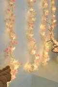 گل مصنوعی گیلاس (ساکورا) و مجموعه چراغ LED سه متری - پیچک گل مصنوعی - 1.85 متر گل
