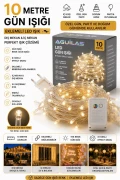 چراغ دکوری 100 لامپ LED با دوشاخه، چراغ درخت کریسمس 10 متری نور روز (قابل اتصال)