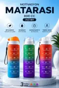 ست ۳ عددی بطری آب ۸۰۰ میلی لیتری موتیواسیون، ضد نشت و بدون BPA، بطری ورزشی با علامت زمان