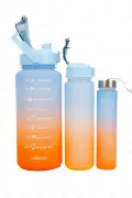 ست ۳ تایی بطری آب بدون BPA با طراحی انگیزشی - بطری آب آبی، شیشه آب، سُولک