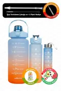 ست ۳ تایی بطری آب بدون BPA با طراحی انگیزشی - بطری آب آبی، شیشه آب، سُولک