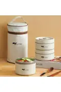 ست ظرف غذای عایق حرارتی استیل ضد زنگ 3 قلو با کیف 304 استیل 2 x 420ml + 550ml