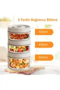 ست ظرف غذای عایق حرارتی استیل ضد زنگ 3 قلو با کیف 304 استیل 2 x 420ml + 550ml