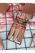 ست براش آرایشی ۵ عددی با آینه شامل براش سایه، فونداسیون، رژگونه و براش‌های آرایشی