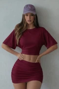 بلوز کراپ سه تکه با آستین‌های خفاشی زنانه