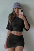 بلوز کراپ سه تکه با آستین‌های خفاشی زنانه