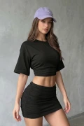 بلوز کراپ سه تکه با آستین‌های خفاشی زنانه