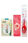 ست کامل مراقبت از دهان نوزاد Rocs - خمیر دندان نوزاد، مسواک نوزاد، ظرف نگهدارنده گاوی
