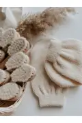 ست ۲ عددی برس نوزاد چوبی با موی طبیعی بز و کیسه حمام نوزاد پنبه‌ای