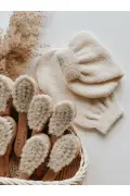 ست ۲ عددی برس نوزاد چوبی با موی طبیعی بز و کیسه حمام نوزاد پنبه‌ای