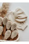 ست ۲ عددی برس نوزاد چوبی با موی طبیعی بز و کیسه حمام نوزاد پنبه‌ای