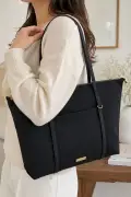 کیف دوشی بزرگ مشکی زنانه با جزئیات حلقه‌ای