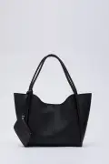 کیف دستی و دوشی زنانه با کیف آرایشی و جیب چسبی از چرم مصنوعی مدل Siyah Shk108