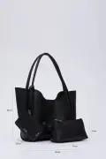 کیف دستی و دوشی زنانه با کیف آرایشی و جیب چسبی از چرم مصنوعی مدل Siyah Shk108