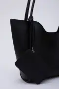 کیف دستی و دوشی زنانه با کیف آرایشی و جیب چسبی از چرم مصنوعی مدل Siyah Shk108
