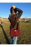 کیف بادی زنانه bordo با آستر و جیب، دارای جزئیات فیلونک و زیپ