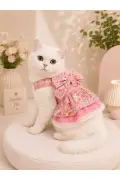 ست لباس و گردنبند گربه/سگ با طرح گلدار پریمیوم (2 تکه لباس و بند مخصوص پیاده‌روی) طراحی پریمیوم