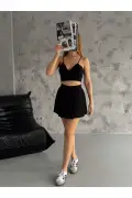 شورت دامن کلوش مشکی زنانه با کش کلوش و چین‌دار