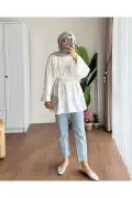 پیراهن پوشیده با آستین بادکنکی و بند کمر - پارچه مودال
