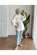 پیراهن پوشیده با آستین بادکنکی و بند کمر - پارچه مودال