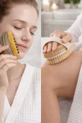 ست ۲ عددی برس صورت لنف درناژ با ظاهر چوبی + برس خشک سلولیت با موی طبیعی اسب