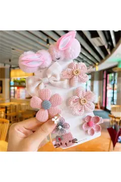 ست گیره موی بچه گانه 9 عددی با طرح خرگوش صورتی