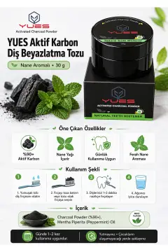پودر سفیدکننده دندان کربن فعال 30 گرم - پودر تمیزکننده و مراقبت از دندان طبیعی با طعم نعنا