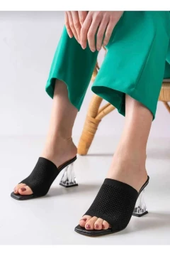 صندل تابستانی زنانه مشکی راحت با پاشنه شفاف و شیک