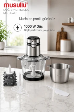 MSL-1231-2 میت مکس 2+2 لیتر خردکن با مخزن وسیع - همراه با همزن و پوست‌کن سیر 1000 وات