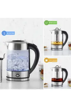 دستگاه چای‌ساز و کتری برقی Cam Inox 2202 با بدنه شیشه‌ای بوروسیلیکات