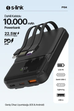 پاوربانک LCD سیاه 10000mAh PRM با کابل داخلی HSC22.5W+PD20W