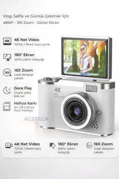 دوربین دیجیتال 4K با کیفیت 48 مگاپیکسل و صفحه نمایش تاشو 18 برابر زوم با فلاش و 64 گیگابایت هدیه با منوی فارسی