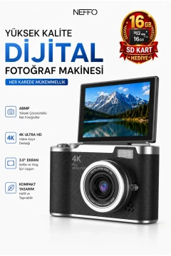 دوربین ویدئویی دیجیتال رترو 4K با فلش 48 مگاپیکسل (هدیه کارت SD 16GB) دوربین عکاسی دیجیتال و لاگ