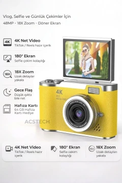 دوربین دیجیتال 4K با کیفیت 48 مگاپیکسل و صفحه نمایش تاشو 18 برابر زوم با فلاش و 64 گیگابایت هدیه منوی فارسی