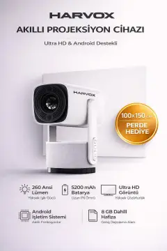 پروژکتور قابل حمل با باتری، پشتیبانی از 4K و سیستم اندروید، همراه با پرده هدیه