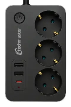 پریز مربع 3 تایی با 2 پورت USB و Type-C و محافظ کودک 2 متری