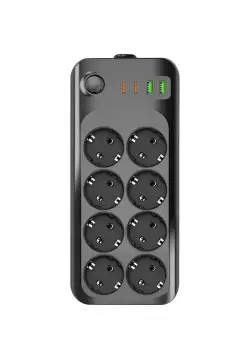 پریز 8 تایی با محافظ کودک و ورودی 2x USB و 2x Type-C و کابل 5 متری 2500W