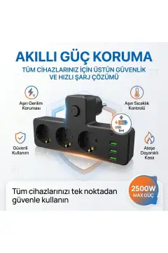 پریز سه‌گانه با محافظ حرارتی و 3 پورت USB و 1 پورت Type-C با ورودی 20 وات PD