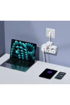 پریز 3 سوکت سفید 15mm با 1 USB و 2 Type-C PD20W و 1050 ژول با کابل تمام مس و محافظت از جریان