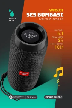 اسپیکر بلوتوثی بی‌سیم سیاه با ورودی SD کارت و AUX و USB 90 dB مدل WRX01