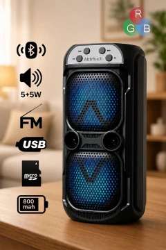 بلوتوث اسپیکر قابل حمل با نور RGB و رادیو FM با پشتیبانی از USB/کارت TF 800 mAh