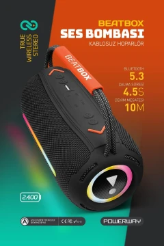 بیت باکس سیاه با نور LED، بمب صوتی مقاوم، اسپیکر بلوتوثی با USB، SD، AUX و رادیو FM