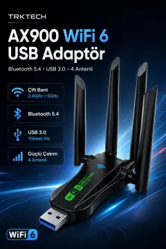 آداپتور USB AX900 WiFi 6 بلوتوث 5.4 با 4 آنتن دو بانده 2.4 GHz و 5 GHz USB 3.0