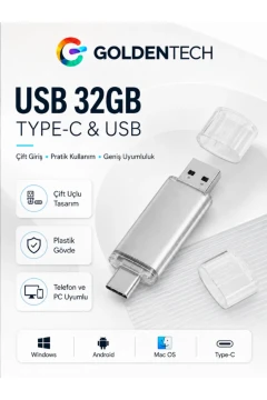 فلش مموری 32 گیگابایت USB 2.0 دو طرفه Type-C 2 در 1