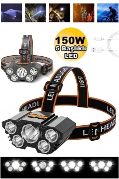 چراغ قوه سر 150 وات فوق‌العاده قوی با 5 LED برای شکار و ماهیگیری و کمپ