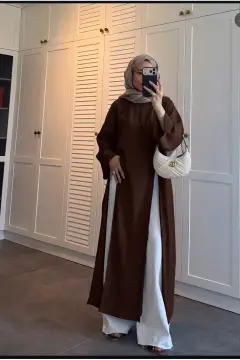 تونیک بلند مشکی قهوه‌ای با جزئیات چاک